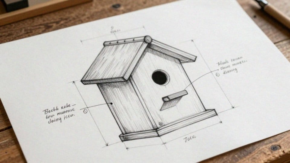 Jak narysować projekt budki dla ptaków z wymiarami?