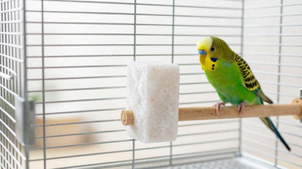 Gdzie umieścić kostkę wapienną w klatce papugi?