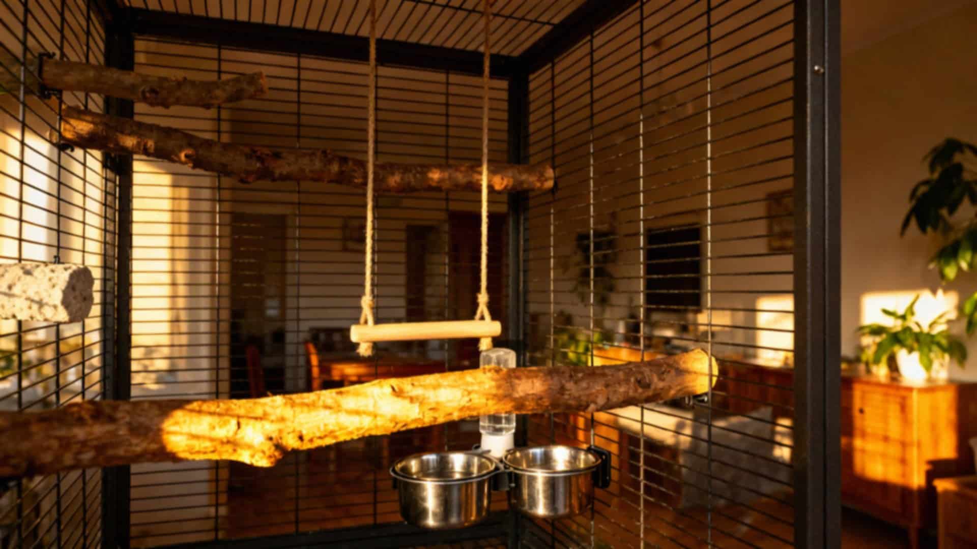 Wyposażenie klatki dla papug falistych — co powinno się w niej znaleźć?